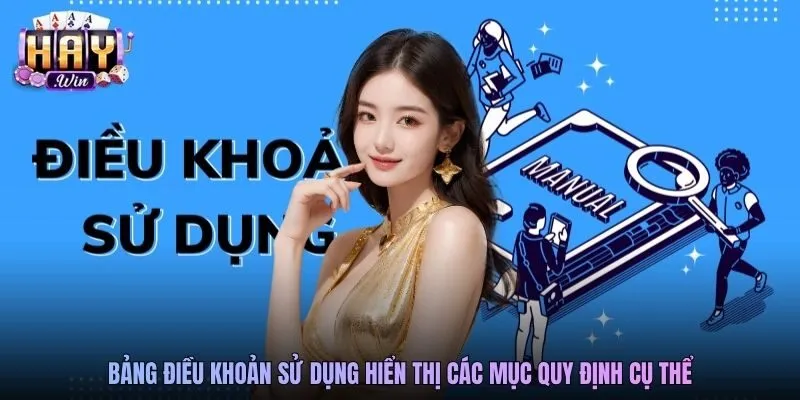 Bảng điều khoản sử dụng hiển thị các mục quy định cụ thể